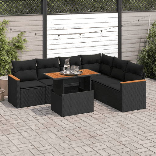 Vidaxl Hagesofa 7 deler svart