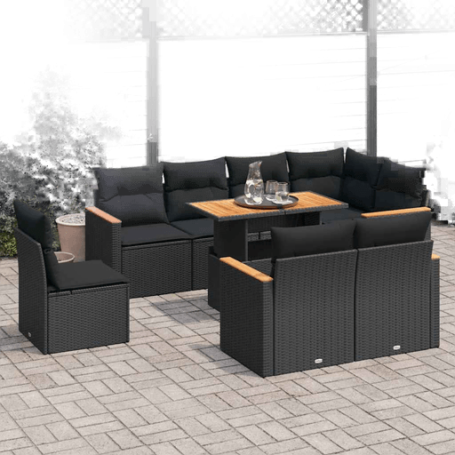 Vidaxl Hagesofa 9 deler svart