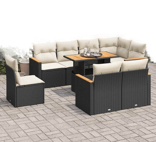 Vidaxl Hagesofa 9 deler svart polyrotting