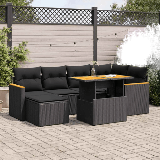 Vidaxl Hagesofa 7 deler svart