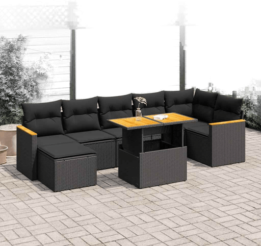 Vidaxl Hagesofa 8 deler svart polyrotting