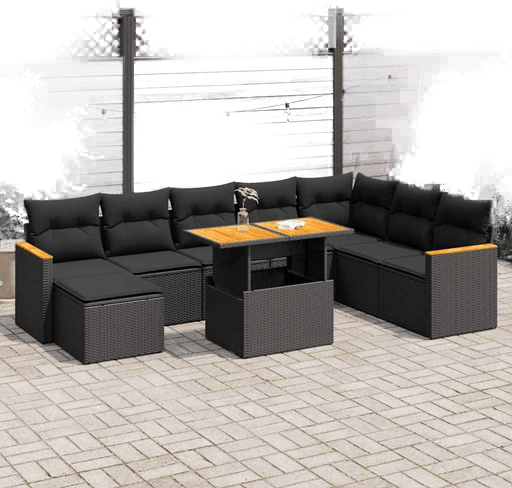 Vidaxl Hagesofa 9 deler svart polyrotting