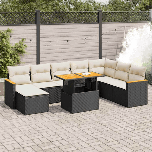 Vidaxl Hagesofa 9 deler svart