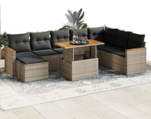 Vidaxl Hagesofa 9 deler grå polyrotting