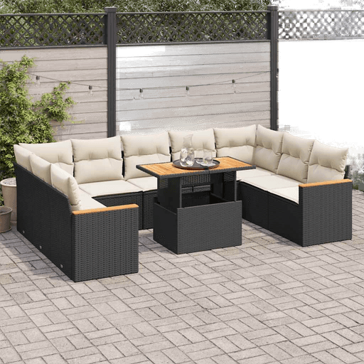 Vidaxl Hagesofa 10 deler svart polyrotting