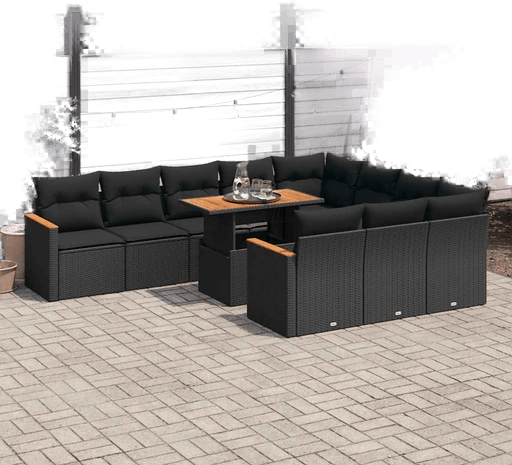 Vidaxl Hagesofa 11 deler svart polyrotting