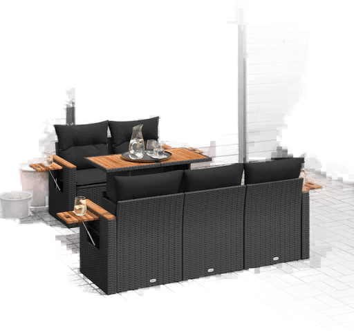 Vidaxl Hagesofa 6 deler svart