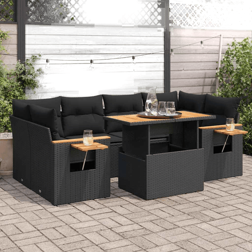 Vidaxl Hagesofa 7 deler svart