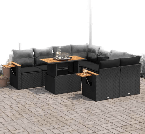 Vidaxl Hagesofa 9 deler svart