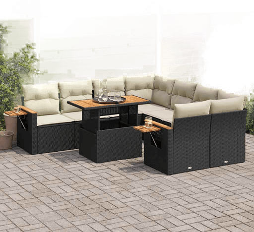 Vidaxl Hagesofa 9 deler svart