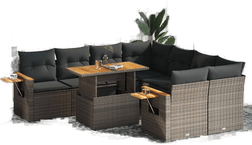 Vidaxl Hagesofa 9 deler grå polyrotting