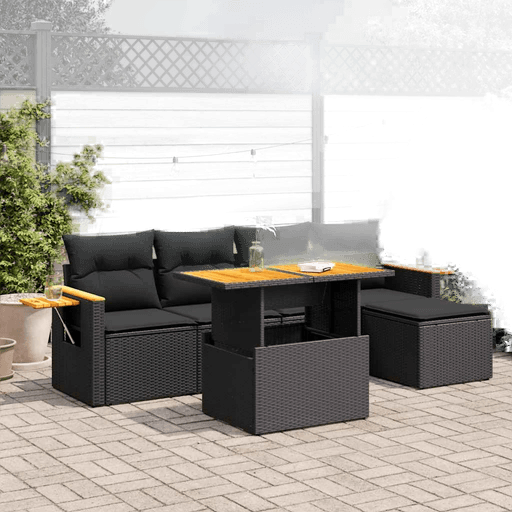 Vidaxl Hagesofa 6 deler svart