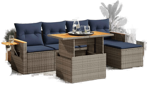 Vidaxl Hagesofa 6 deler grå polyrotting