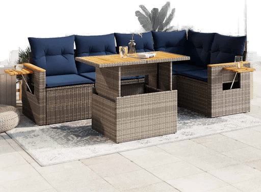 Vidaxl Hagesofa 6 deler grå polyrotting