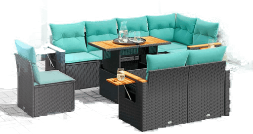 Vidaxl Hagesofa 9 deler svart polyrotting