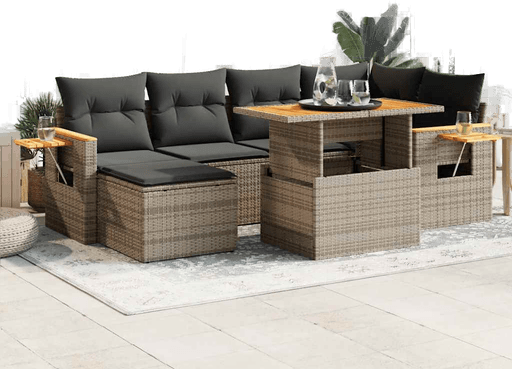 Vidaxl Hagesofa 7 deler grå polyrotting