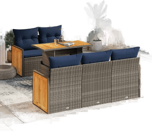 Vidaxl Hagesofa 6 deler grå polyrotting