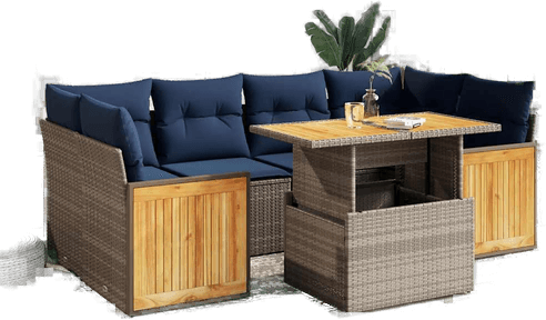 Vidaxl Hagesofa 7 deler grå polyrotting