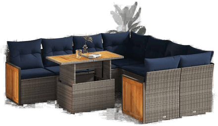 Vidaxl Hagesofa 9 deler grå polyrotting