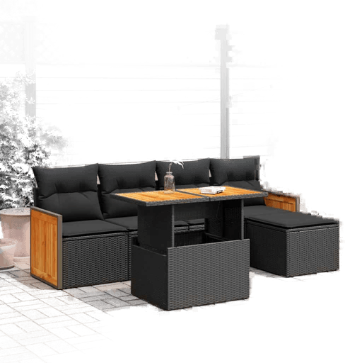 Vidaxl Hagesofa 6 deler svart