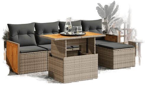 Vidaxl Hagesofa 6 deler grå polyrotting