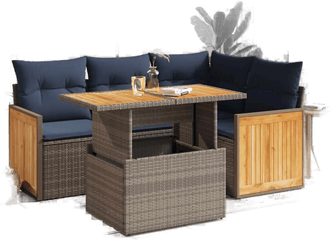 Vidaxl Hagesofa 5 deler grå polyrotting