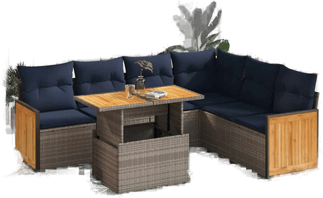 Vidaxl Hagesofa 7 deler grå polyrotting