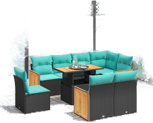 Vidaxl Hagesofa 9 deler svart