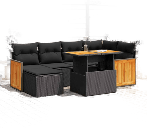 Vidaxl Hagesofa 7 deler svart