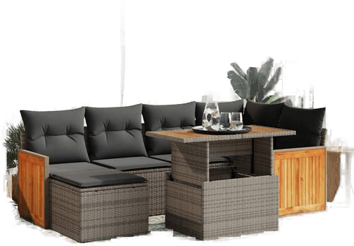 Vidaxl Hagesofa 7 deler grå polyrotting