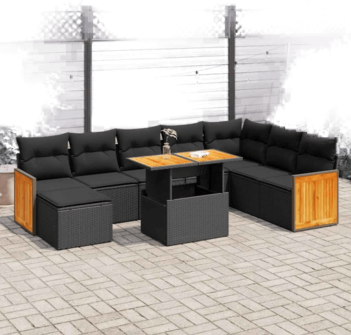 Vidaxl Hagesofa 9 deler svart polyrotting