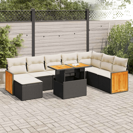 Vidaxl Hagesofa 9 deler svart polyrotting