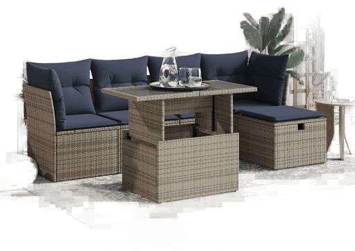 Vidaxl Hagesofa 6 deler grå polyrotting