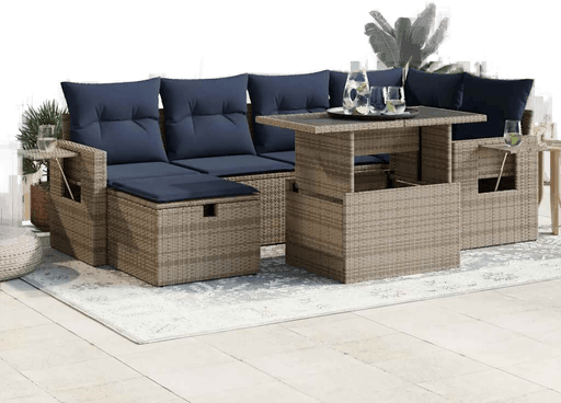 Vidaxl Hagesofa 7 deler grå polyrotting