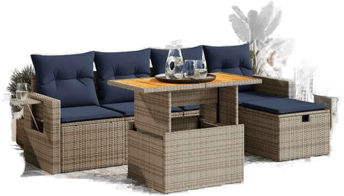 Vidaxl Hagesofa 6 deler grå polyrotting