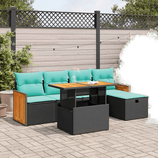 Vidaxl Hagesofa 6 deler svart polyrotting