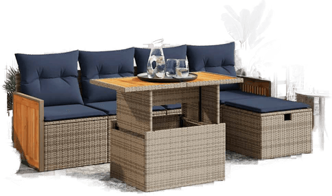 Vidaxl Hagesofa 6 deler grå polyrotting