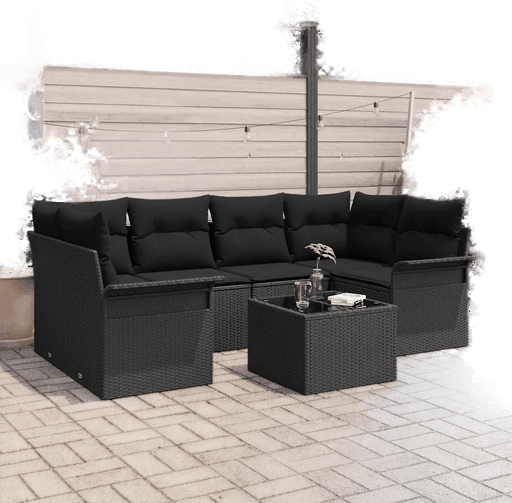 Vidaxl Hagesofa Set 7 pcs Svart