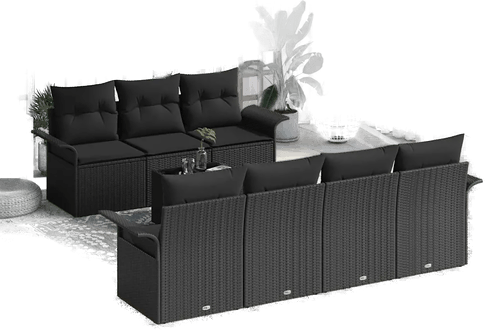 Vidaxl Hagesofa Set 8 pcs Svart