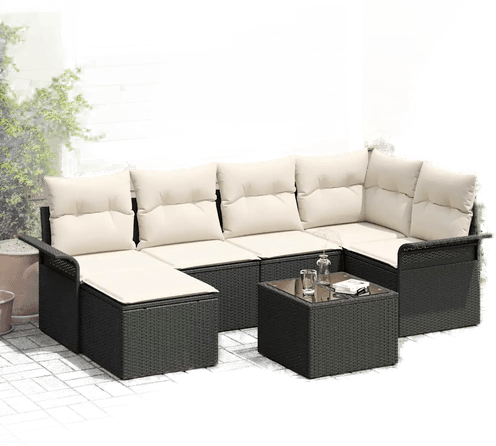 Vidaxl Hagesofa Set 7 pcs Svart