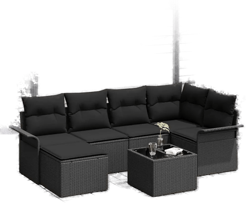 Vidaxl Hagesofa Set 7 pcs Svart