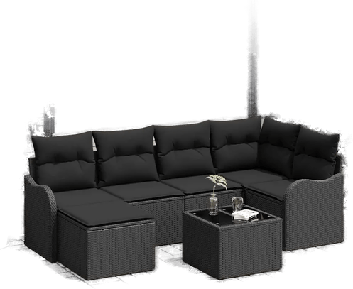 Vidaxl Hagesofa Set 7 pcs Svart