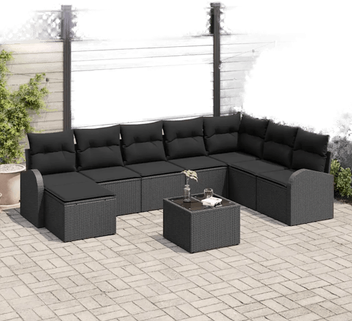 Vidaxl Hagesofa Set 9 pcs Svart