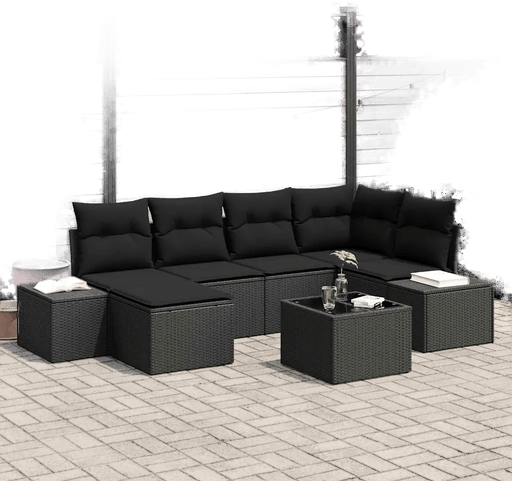 Vidaxl Hagesofa Set 7 pcs Svart