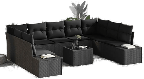 Vidaxl Hagesofa Set 10 pcs Svart