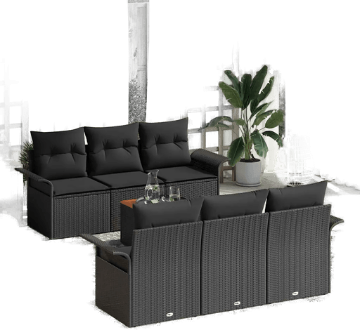 Vidaxl Hagesofa Set 7 pcs Svart