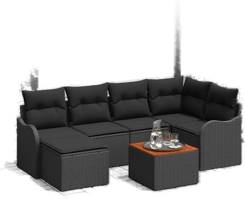 Vidaxl Hagesofa Set 7 pcs Svart