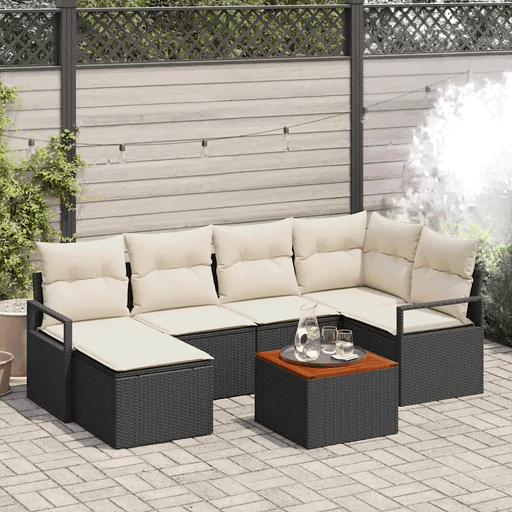 Vidaxl Hagesofa Set 7 pcs Svart