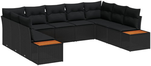 Vidaxl Hagesofa Set 9 pcs Svart