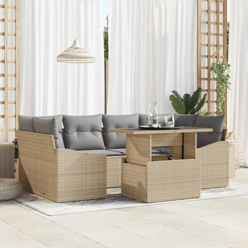 Vidaxl Hagesofa Set 7 pcs beige og lysegrå